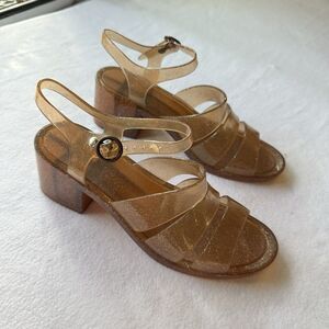 Urban Outfitters Womens Glitter Jelly Block Heel Sandals Clear Sparkle Size 8